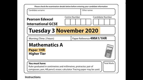 Pearson <b>Edexcel</b> <b>GCSE</b> (9 – 1) In Mathematics (1MA1). . Edexcel nov 2020 igcse 4ma1 1hr mark scheme